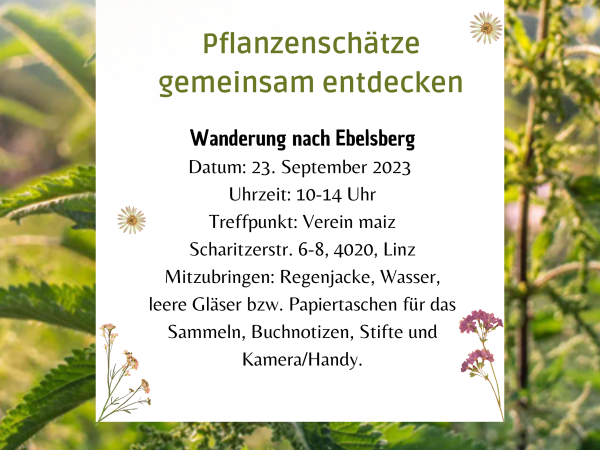 Flyer mit Informationen auf Hintergrund mit Pflanzen