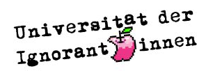 Logo Universität der Ignorantinnen mit angebissenem Apfel