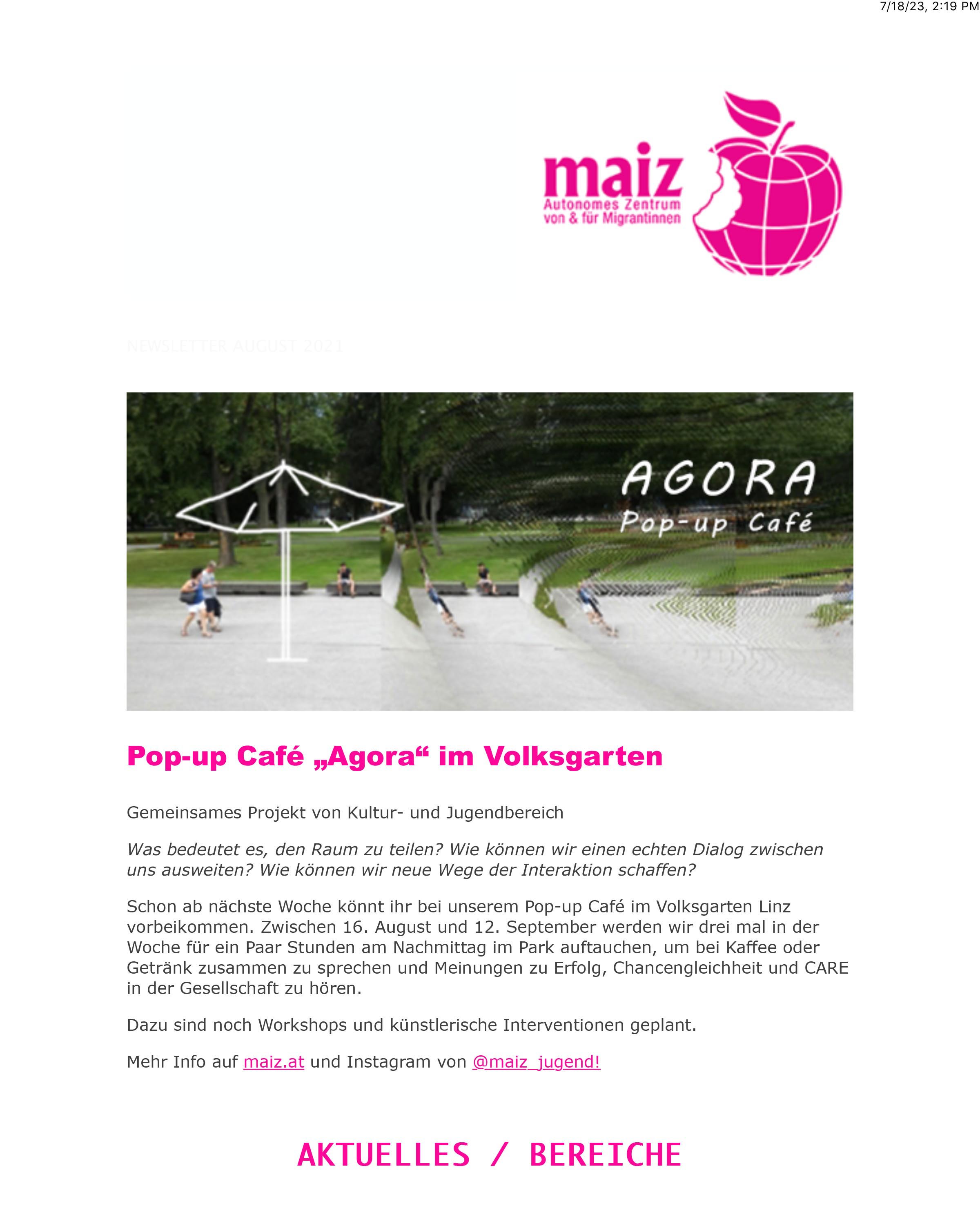 Bild mit der Schrift: Agora Pop Up Cafe